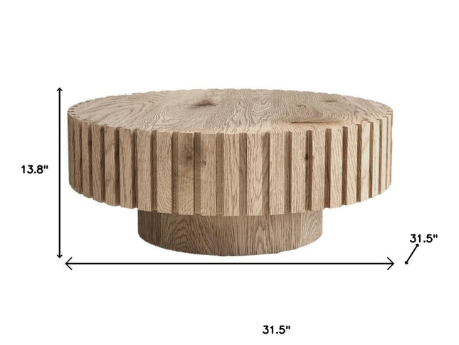 32" Natural Wood Round Pedestal Coffee Table