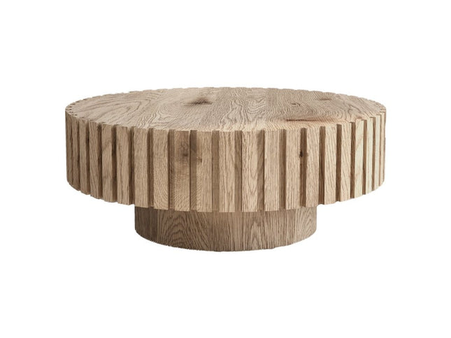 32" Natural Wood Round Pedestal Coffee Table