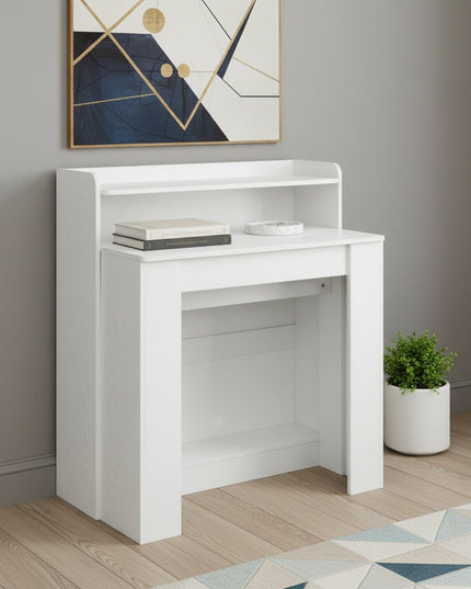 98" White Wood Floor Shelf Coffee Table