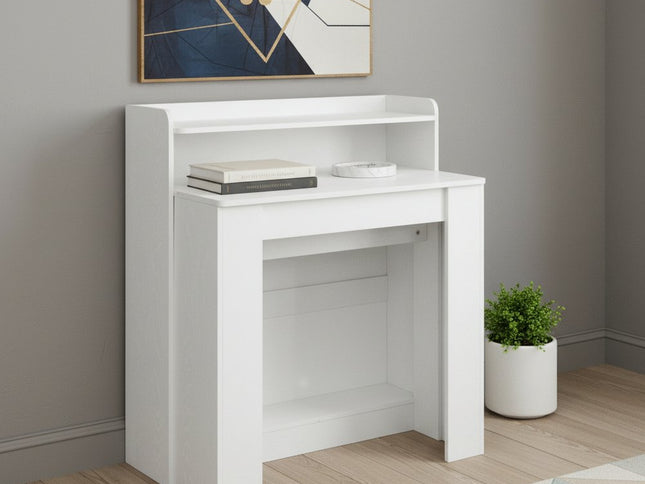 98" White Wood Floor Shelf Coffee Table