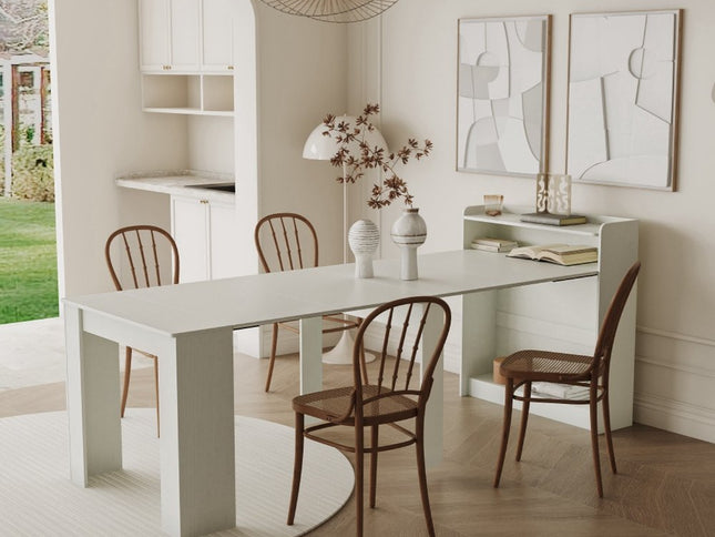 98" White Wood Floor Shelf Coffee Table