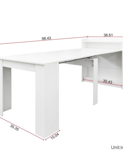 98" White Wood Floor Shelf Coffee Table