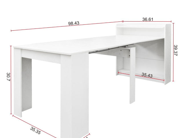 98" White Wood Floor Shelf Coffee Table