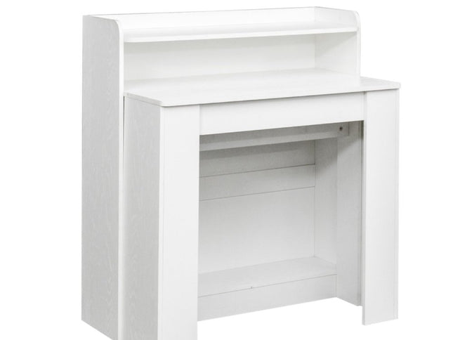 98" White Wood Floor Shelf Coffee Table