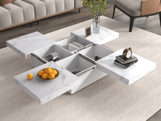 39" White Faux Marble Wood Square Coffee Table With Storage