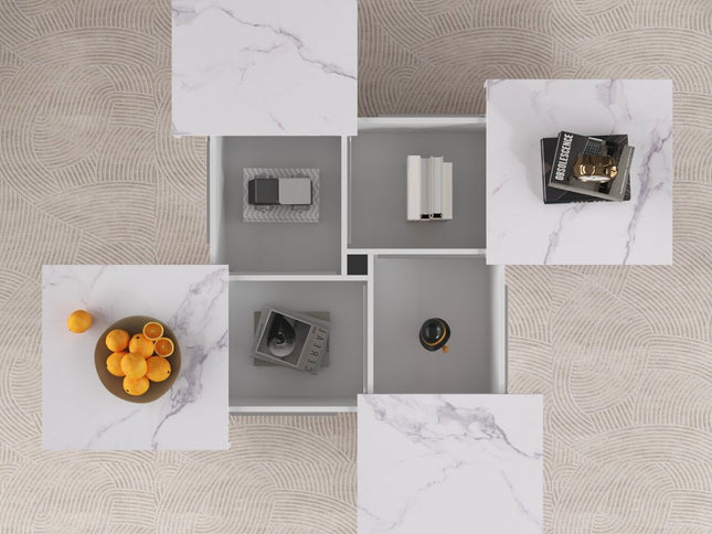 39" White Faux Marble Wood Square Coffee Table With Storage