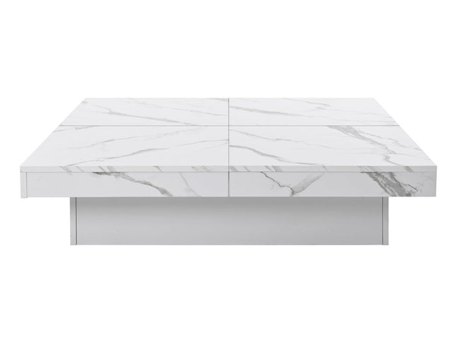 39" White Faux Marble Wood Square Coffee Table With Storage