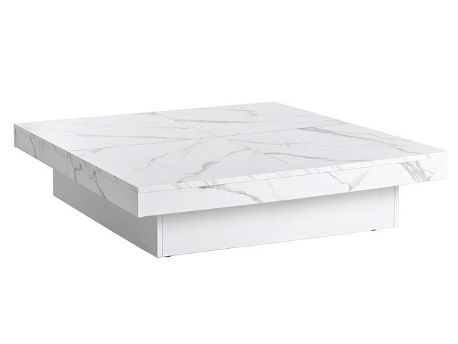 39" White Faux Marble Wood Square Coffee Table With Storage