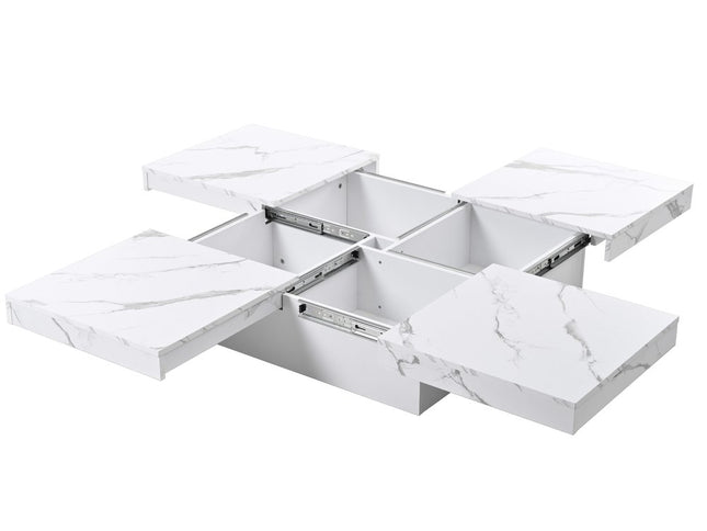 39" White Faux Marble Wood Square Coffee Table With Storage