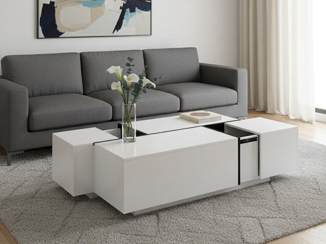 47" White Wood Extendable Coffee Table With Storage