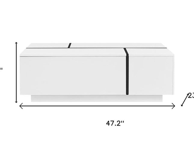 47" White Wood Extendable Coffee Table With Storage