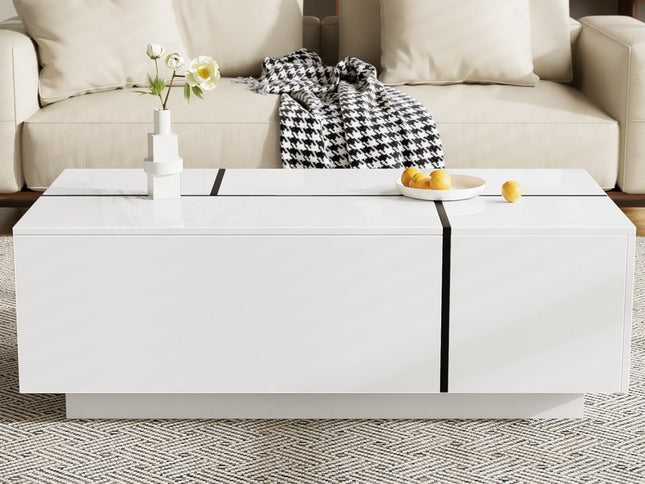47" White Wood Extendable Coffee Table With Storage