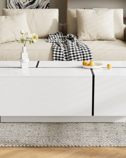 47" White Wood Extendable Coffee Table With Storage