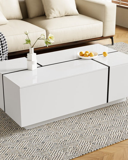 47" White Wood Extendable Coffee Table With Storage