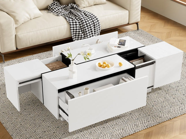 47" White Wood Extendable Coffee Table With Storage