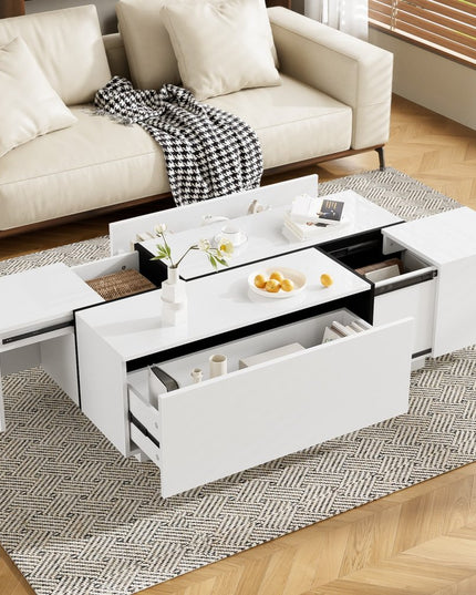 47" White Wood Extendable Coffee Table With Storage