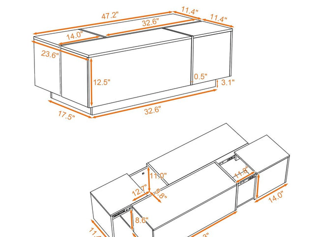 47" White Wood Extendable Coffee Table With Storage