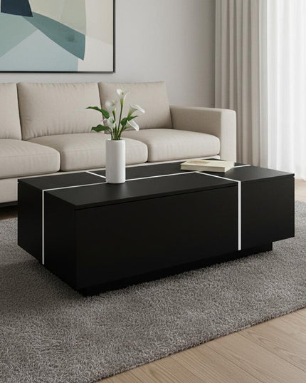 47" Black Wood Extendable Coffee Table With Storage