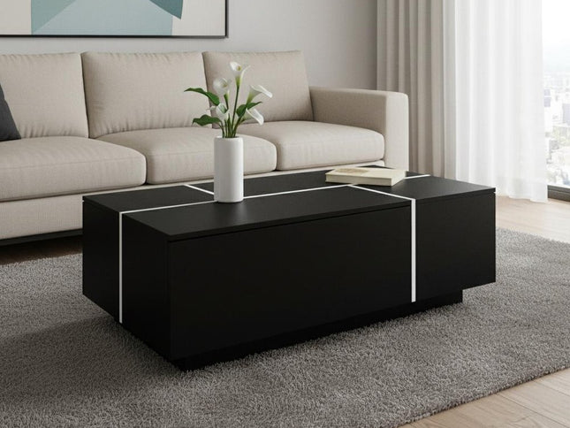 47" Black Wood Extendable Coffee Table With Storage