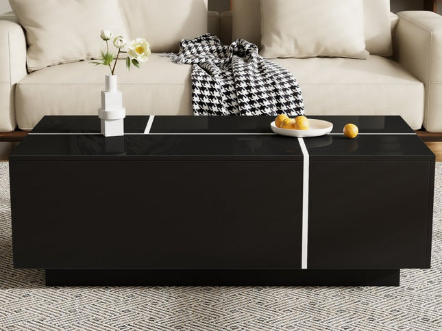 47" Black Wood Extendable Coffee Table With Storage