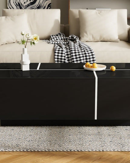 47" Black Wood Extendable Coffee Table With Storage