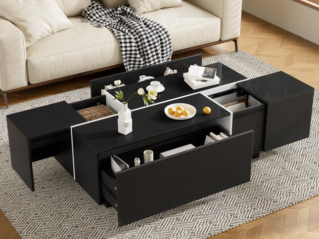 47" Black Wood Extendable Coffee Table With Storage