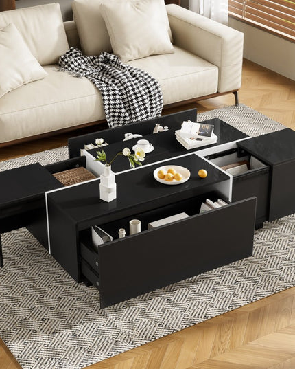 47" Black Wood Extendable Coffee Table With Storage