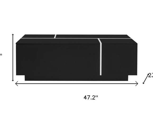 47" Black Wood Extendable Coffee Table With Storage