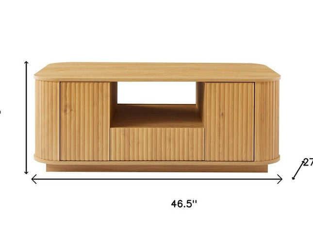 47" Natural Wood Oval Block Coffee Table With Storage