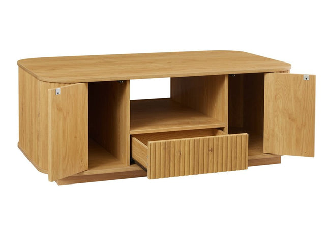 47" Natural Wood Oval Block Coffee Table With Storage