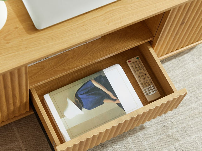 47" Natural Wood Oval Block Coffee Table With Storage
