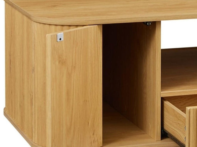 47" Natural Wood Oval Block Coffee Table With Storage