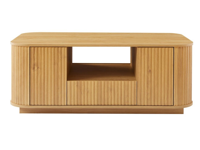 47" Natural Wood Oval Block Coffee Table With Storage