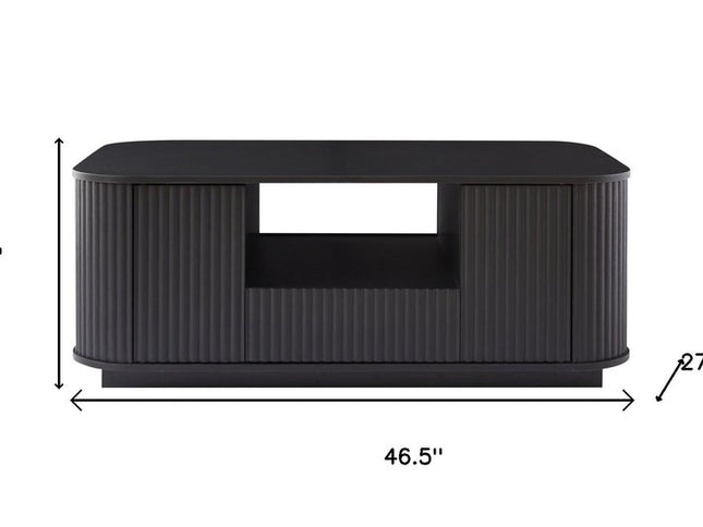 47" Black Wood Oval Block Coffee Table With Storage