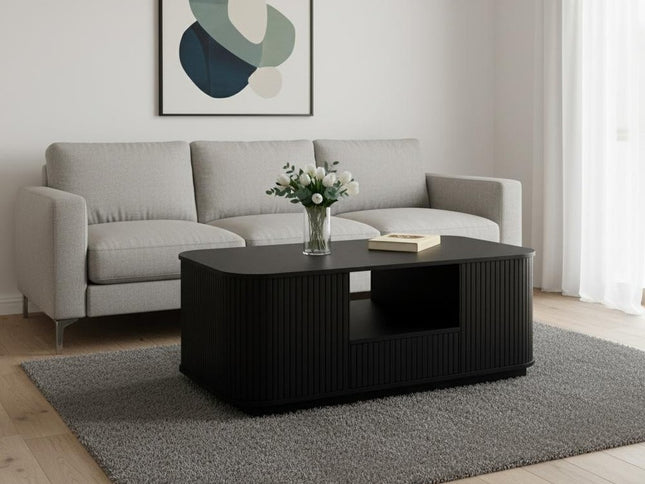 47" Black Wood Oval Block Coffee Table With Storage
