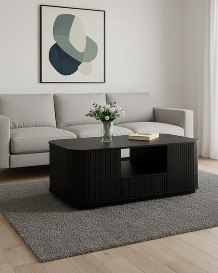 47" Black Wood Oval Block Coffee Table With Storage