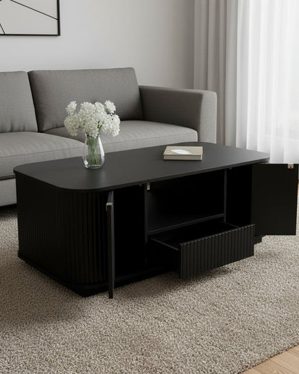 47" Black Wood Oval Block Coffee Table With Storage