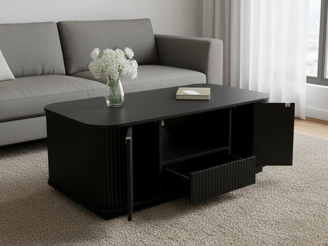 47" Black Wood Oval Block Coffee Table With Storage