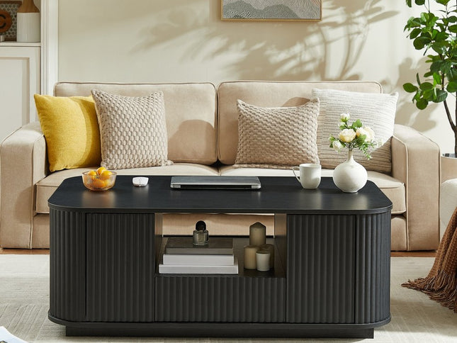 47" Black Wood Oval Block Coffee Table With Storage