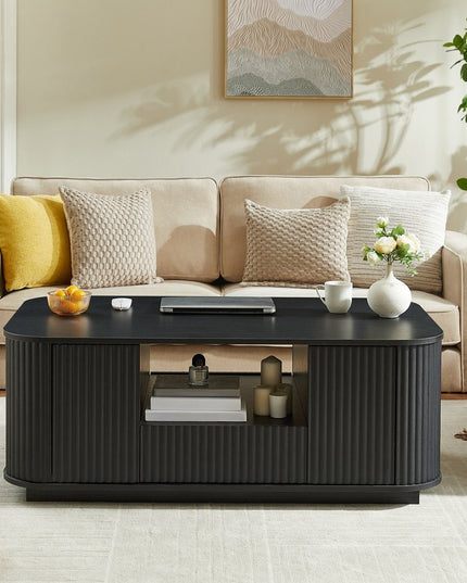 47" Black Wood Oval Block Coffee Table With Storage