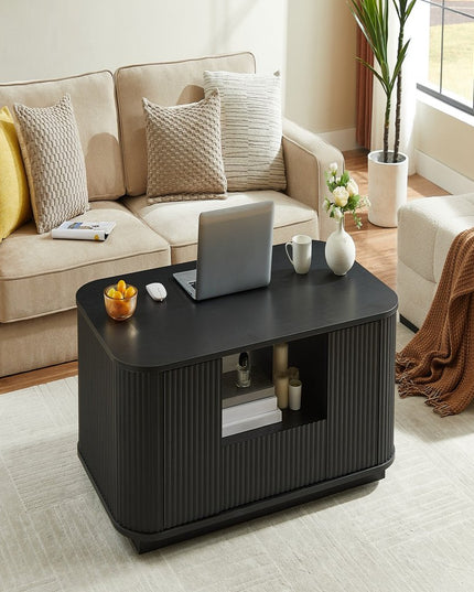 47" Black Wood Oval Block Coffee Table With Storage