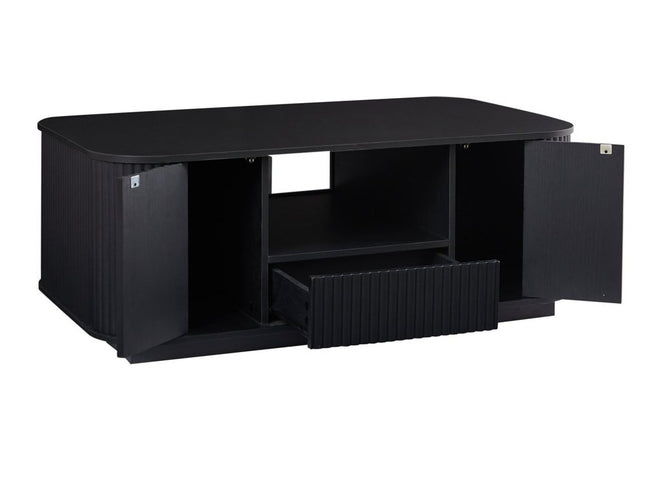 47" Black Wood Oval Block Coffee Table With Storage