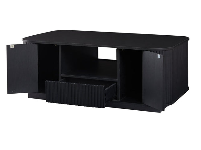 47" Black Wood Oval Block Coffee Table With Storage