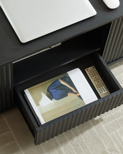 47" Black Wood Oval Block Coffee Table With Storage