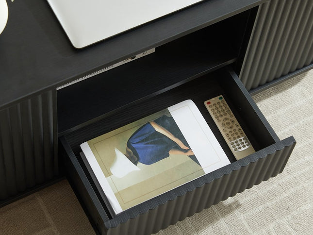 47" Black Wood Oval Block Coffee Table With Storage