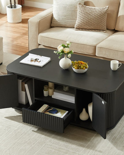 47" Black Wood Oval Block Coffee Table With Storage
