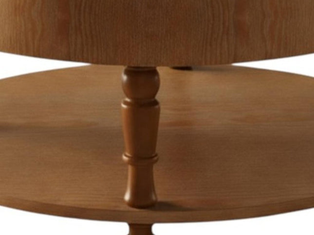 32" Natural Wood Round Coffee Table With Hidden Storage And Shelf