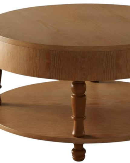 32" Natural Wood Round Coffee Table With Hidden Storage And Shelf