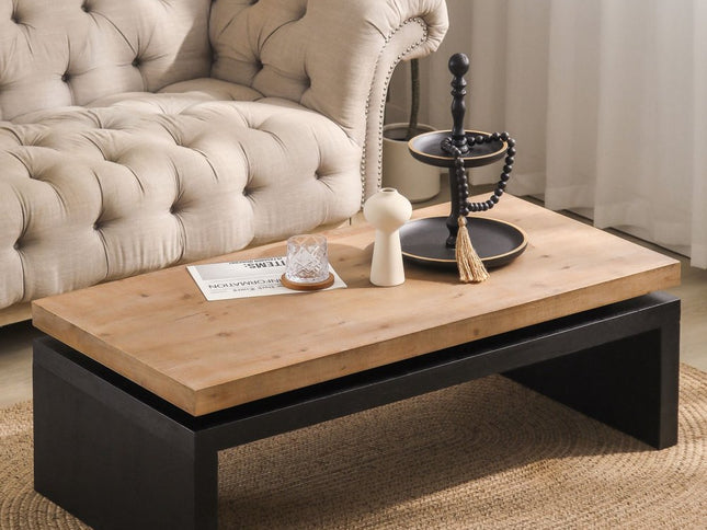 48" Natural and Black Wood Floating Frame Coffee Table