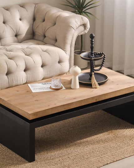 48" Natural and Black Wood Floating Frame Coffee Table
